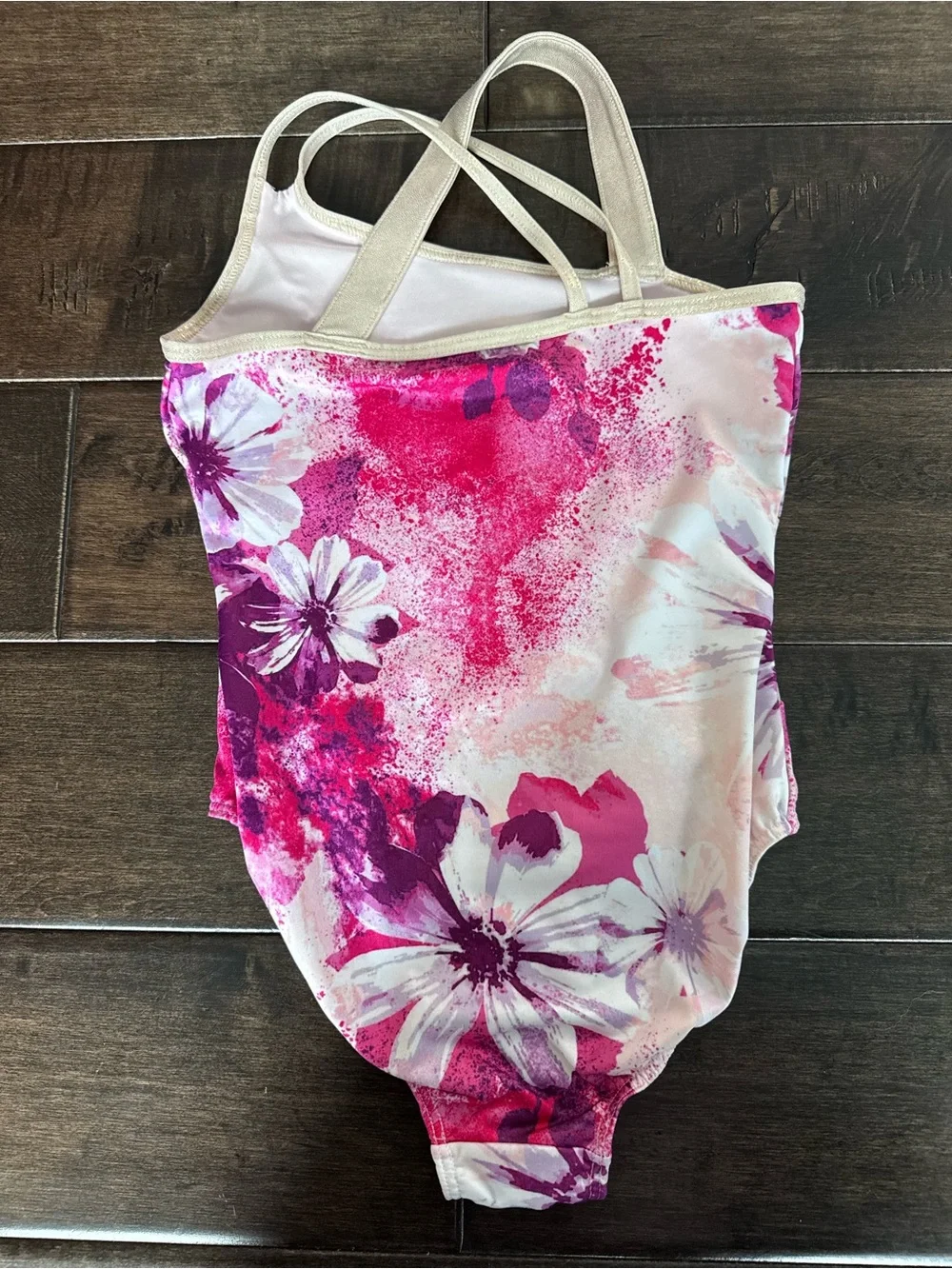 💜3/$15 Justice Girls Floral Foil Gymnastics Leotard Pink Purple Gold XS(5/6)